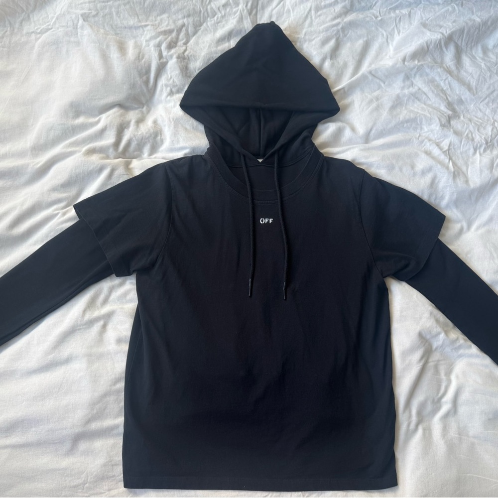 Off-White Black Back Arrow Print Layered Pullover Hoodie